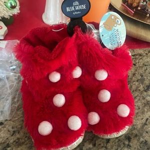 NWT Little Blue House PLUSH RED AND WHITE POLKA DOT SLIPPERS TODDLERS SIZE 10-12